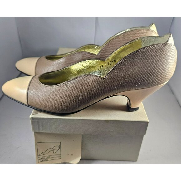 Vintage Walter Steiger Beige & Cream Kitten Heel Pumps Size 7 - Picture 12 of 12